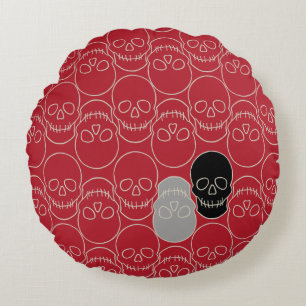 Skulls - Blood Red and Bone White Round Cushion