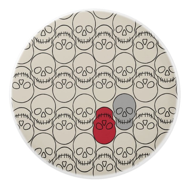 Skulls - Bone White and Bat Black  Ceramic Knob (Front)