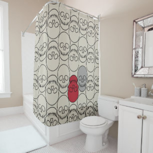 Skulls - Bone White and Bat Black Shower Curtain