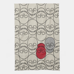 Skulls - Bone White and Bat Black Tea Towel