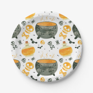 Skulls & Cauldrons Spooky Halloween Party Paper Plate