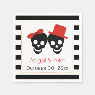 Skulls couple and stripes red Halloween wedding Napkin