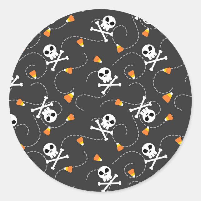 Skulls Crossbones and Candy Corn Classic Round Sticker (Front)