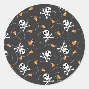 Skulls Crossbones and Candy Corn Classic Round Sticker