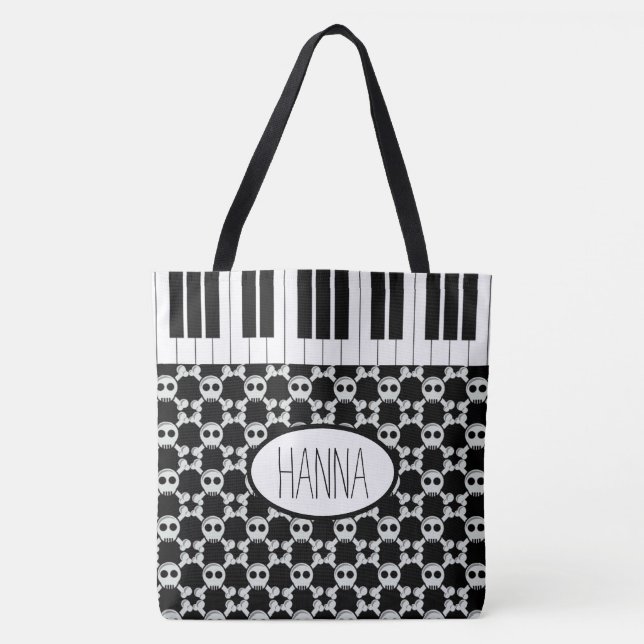 Skulls Crossbones and Piano Keys Tote Bag (Front)