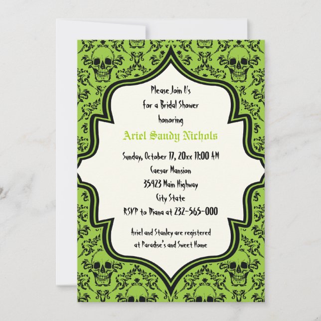 Skulls damask Halloween wedding bridal shower Invitation (Front)