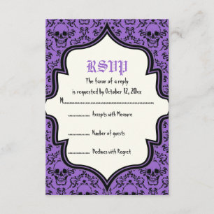 Skulls damask Halloween wedding RSVP card