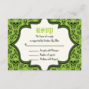 Skulls damask Halloween wedding RSVP card