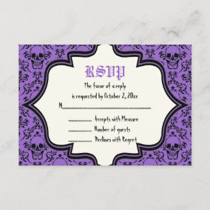 Skulls damask Halloween wedding RSVP card
