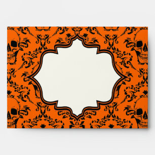 Skulls damask orange black Halloween wedding Envelope