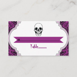 Skulls damask purple, black wedding place card