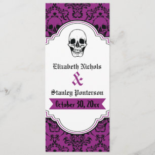 Skulls damask purple, black wedding program programme