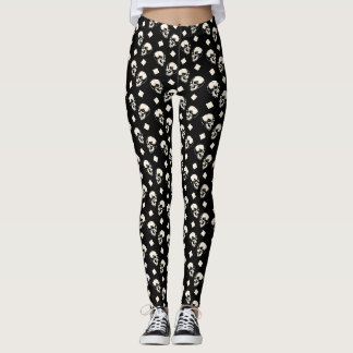 Skulls Diamond Pattern Black Halloween Leggings