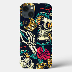 Skulls Dice Snakes Roses Pattern iPhone case