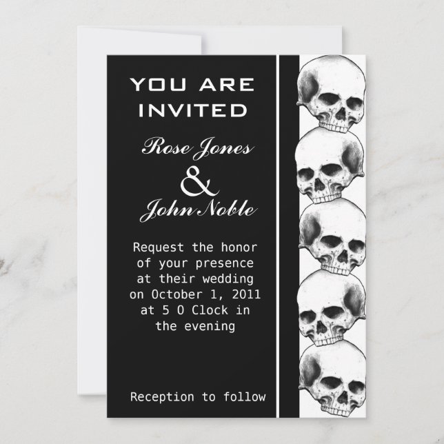 Skulls Ebony (Black) Wedding Invitation (Front)