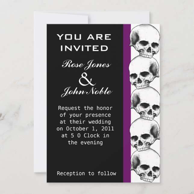Skulls Ebony (Purple) Wedding Invitation (Front)