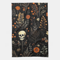 Skulls Flowers and Greenery Black Halloween