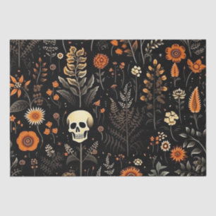 Skulls Flowers and Greenery Black Halloween Tissue Paper