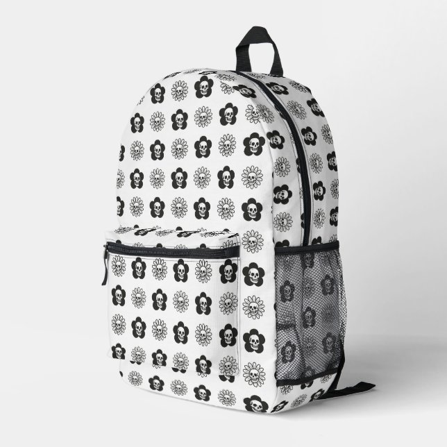Skulls Flowers Printed Backpack (Back Corner Right)