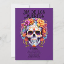 Skulls Flowers Purple Dia de los Muertos Party