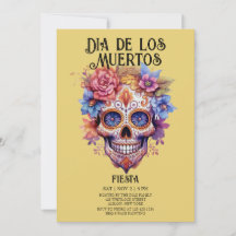 Skulls Flowers Yellow Dia de los Muertos Party