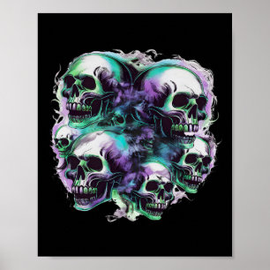 Skulls Ghost Flying Halloween Fall Fun Tee Poster
