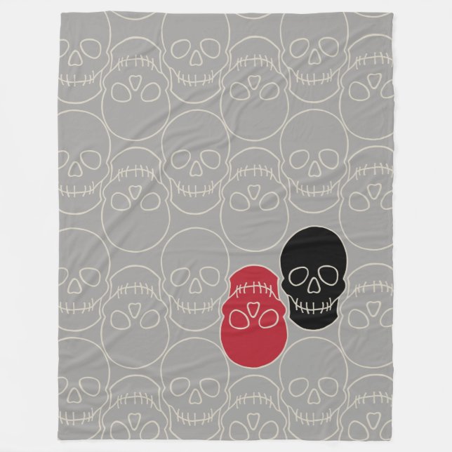Skulls - Ghost Grey and Bone White Fleece Blanket (Front)