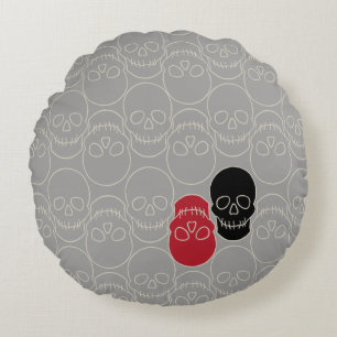 Skulls - Ghost Grey and Bone White Round Cushion