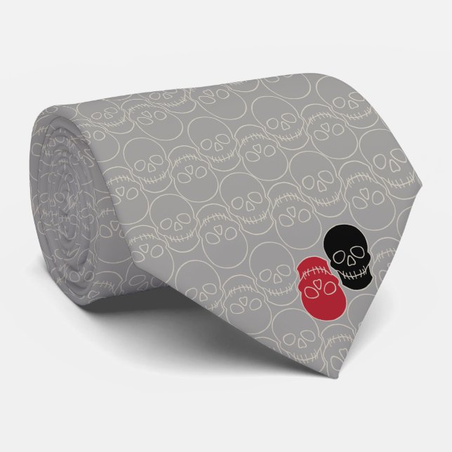 Skulls - Ghost Grey and Bone White  Tie (Rolled)