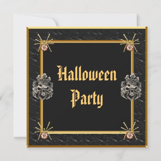 Skulls & Gold Spider Jewels Halloween Party Invitation (Front)
