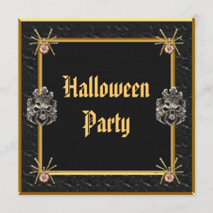 Skulls & Gold Spider Jewels Halloween Party Invitation