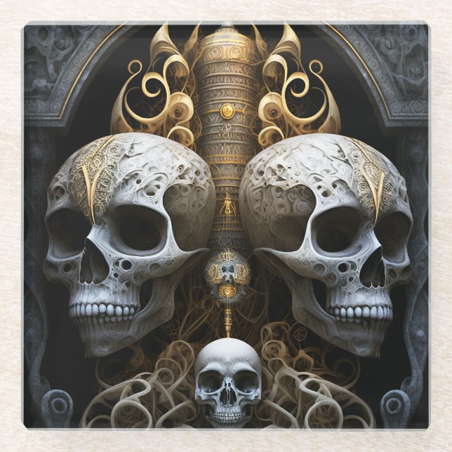 Skulls Gothic Horror Goth Surreal Art Glass Coaster (Front)
