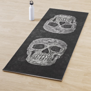 Skulls Gothic Old Grunge Black And White Texture Yoga Mat