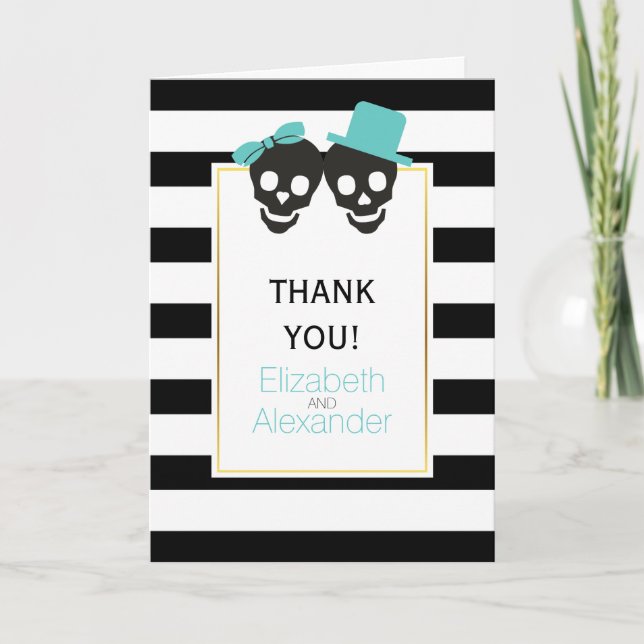 Skulls Halloween aqua blue wedding Thank You photo (Front)