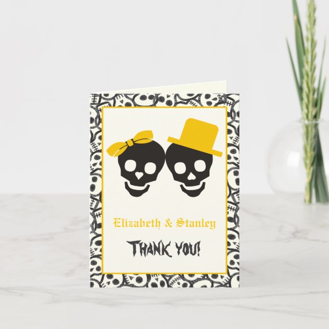 Skulls Halloween black yellow wedding Thank You (Front)