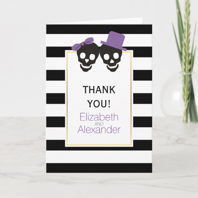 Skulls Halloween purple wedding Thank You photo Card (Front)