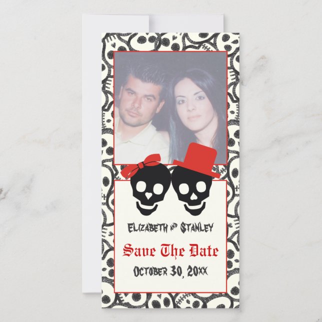 Skulls Halloween red black wedding Save the Date (Front)