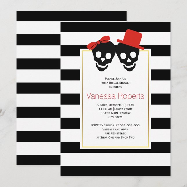 Skulls Halloween red wedding bridal shower Invitation (Front/Back)
