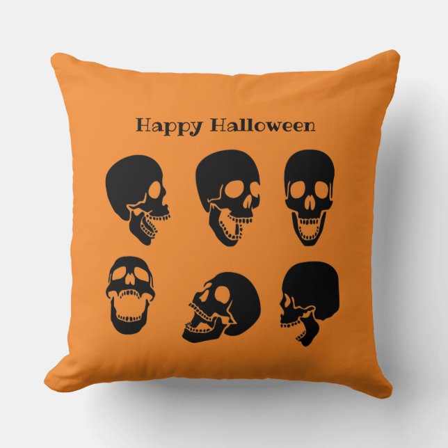 Skulls Halloween Throw Pillow (Front)