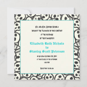 Skulls Halloween turquoise wedding invitation