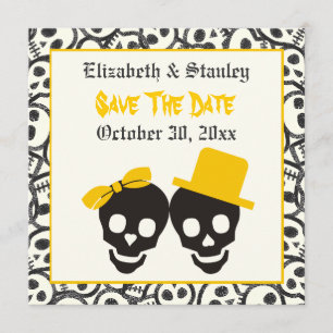 Skulls Halloween yellow wedding Save the Date