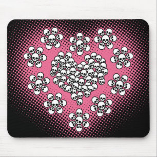 Skulls Heart and Flower Mouse Mat