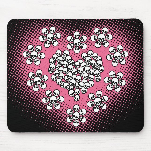 Skulls Heart and Flower Mouse Mat (Front)