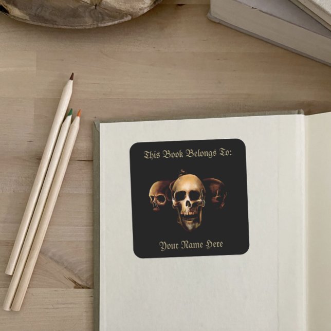 Skulls Human Black Bookplate Square Sticker (Creator Uploaded)