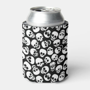 Skulls in Black Background Pattern Can Cooler