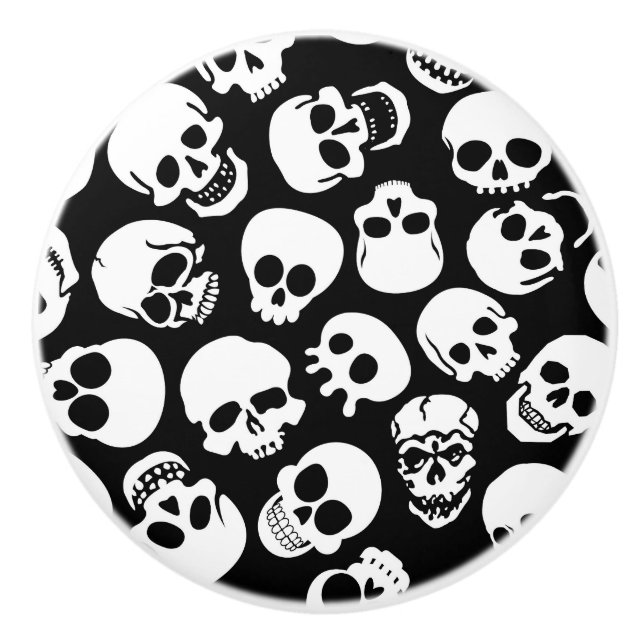 Skulls in Black Background Pattern Ceramic Knob (Front)