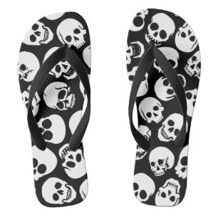 Skulls in Black Background Pattern Flip Flops