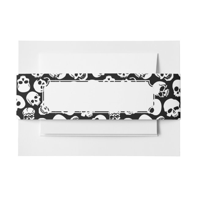 Skulls in Black Background Pattern Invitation Belly Band (Front Example)