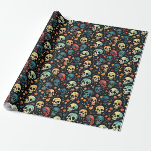 Skulls in Bloom Halloween Wrapping Paper