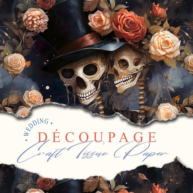 Skulls Kissing Steampunk Romantic Gothic Wedding Tissue Paper (Treat yourself and your crafting to a bit of gothic romance with enchanting Gothic Wedding Paper.)